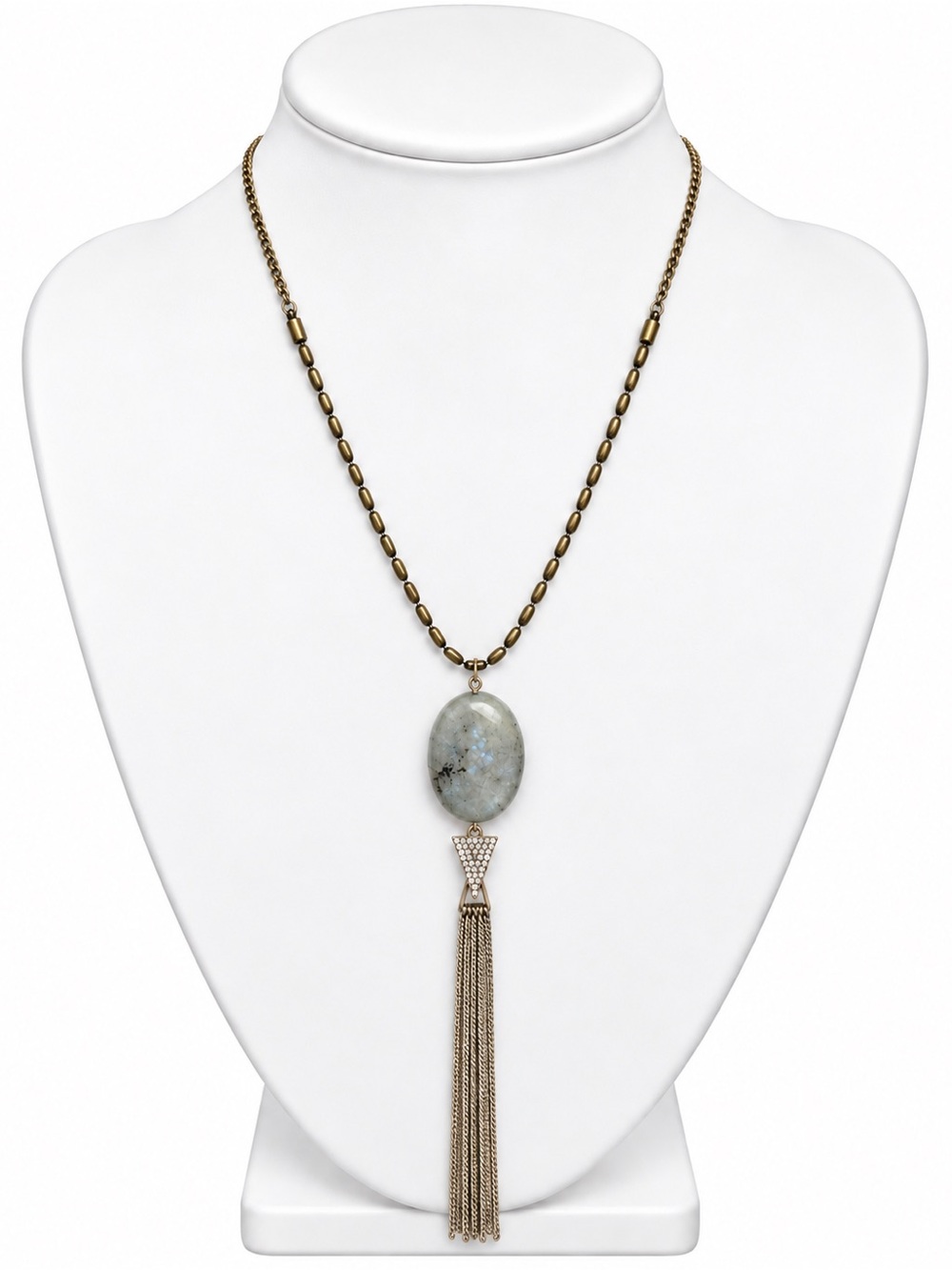 Long Adjustable Labradorite Tassel Pendant Necklace Boho Whimsigoth